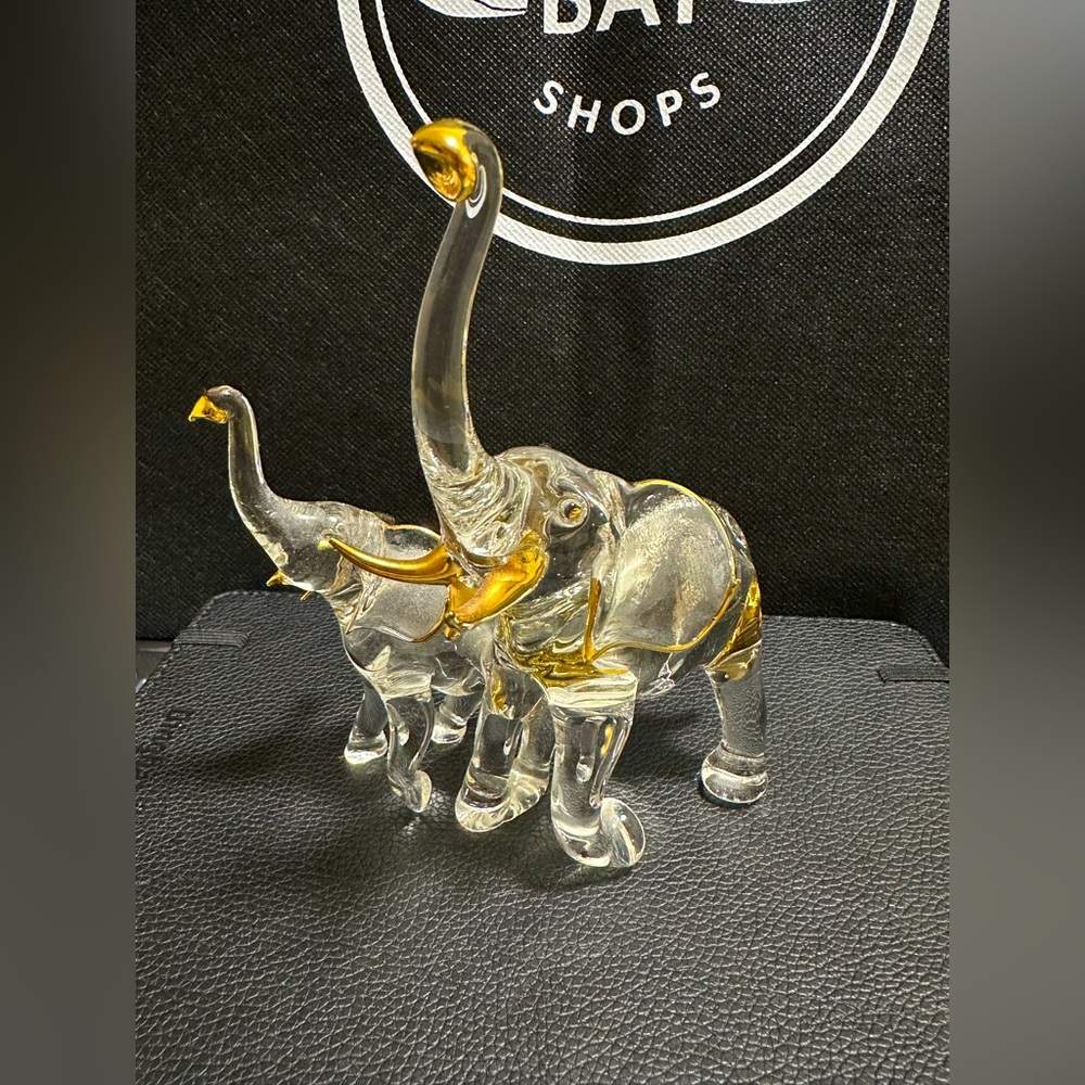 Small Glass Crystal Elephant with gold trims Figurines